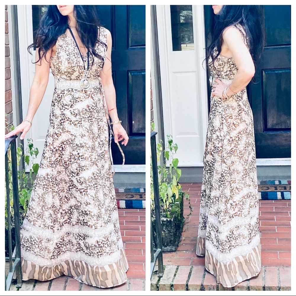 #01 Gorgeous Wrap Brown snakeskin print Maxi Dress